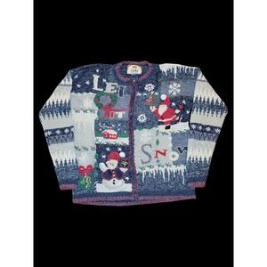 VTG Tiara International Christmas Cardigan Full Zip Let It Snow Santa Grandma